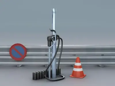 Petrol Pump and Crash Barrier 3D model