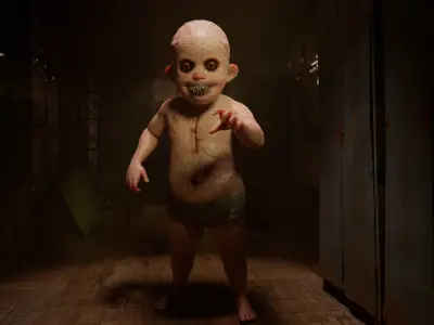 The Scary Baby game character for Horror and Fantasy games Low-poly 3D model