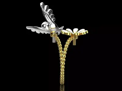 Gold stl 3dm Ring with Bird and Flower Design Model gr0140 3D print model