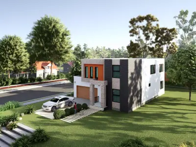 Four Bedrooms Modern House Model  3D model