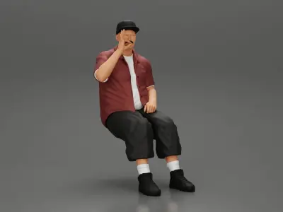 Gangster homie in cap Sitting On the car And Smoking Cigar 3D print model