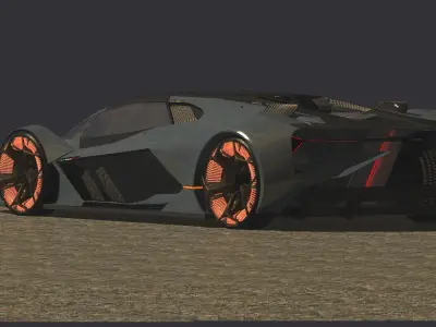 Concept-electric-sports-car futuristic orange car 3D model