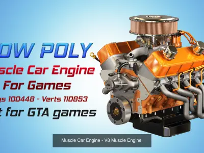 Muscle Car Engines - V8 Low-poly Engines 5 in 1 3D Model Collection