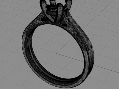 D-1709 diamond solitaire engagement ring 3D print model