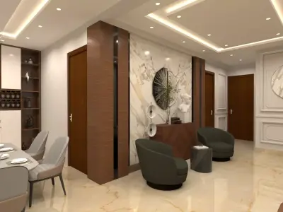 Modern Dining Area With Mandir Unit  Photorealistic CG Render 3D model