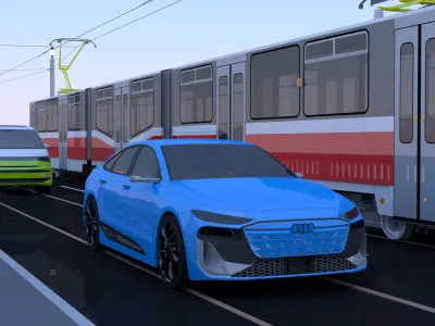 Bridge with KT8 tram Audi VW and IONIQ 3D model