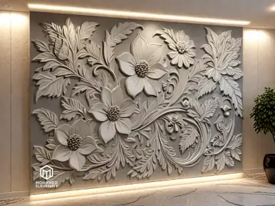 modern panel wall decor set relief stl mural CNC 275 3D model