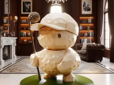 Cute Golfing Character 3D Model Cartoon Figure Club Ball Low-poly 3D model