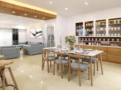 Architect living room and dining area in modern home 3D model