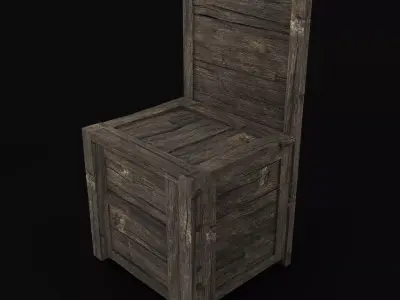 Old Wooden chair VR AR  low-poly 3d model Game Asset Free low-poly 3D model