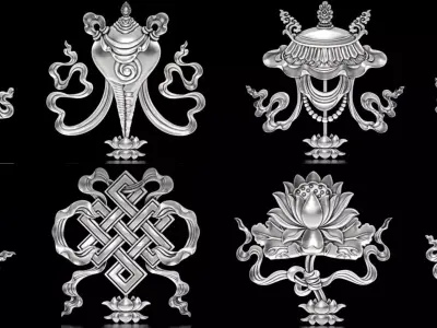 8 Auspicious symbols of Buddhism 3D Model Collection