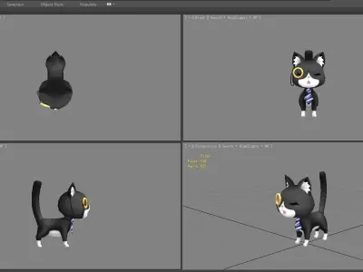 Cartoon black cat with glasses Low-poly 3D model