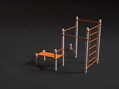 Workout 9 orange exercise equipment 3D model