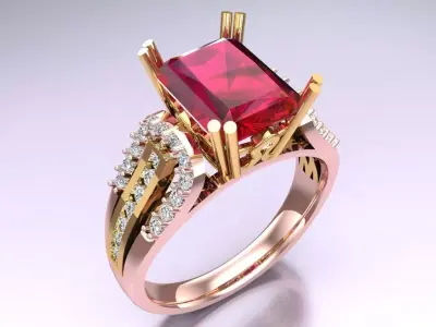 Rectangular Stone Rings - Womens Rings - N024131 3D print model