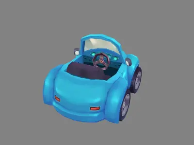 Cartoon blue mini car Low-poly 3D model