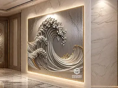 modern panel wall decor set wall relief mural CNC 100 3D model