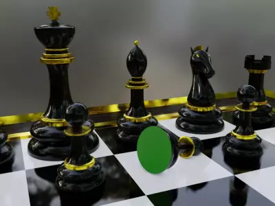 Elegant Chess Board and Pieces Low-poly 3D model