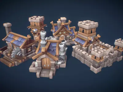 Human RTS Building Set - Proto Series Low-poly 3D model