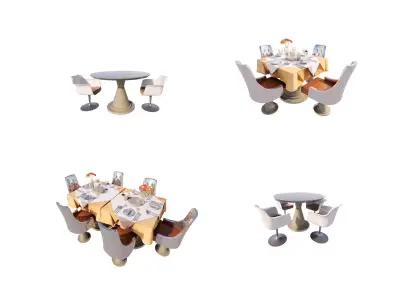 Aesthetic Fine Dining Restaurant dining tables Low-poly 3D model