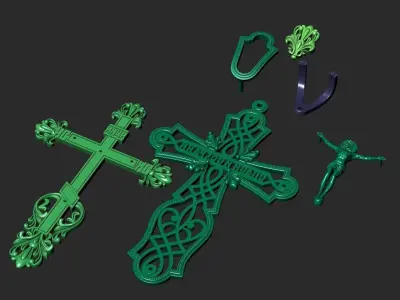A CROSS WITH A CRUCIFIX AND AN ORNAMENT 3D print model