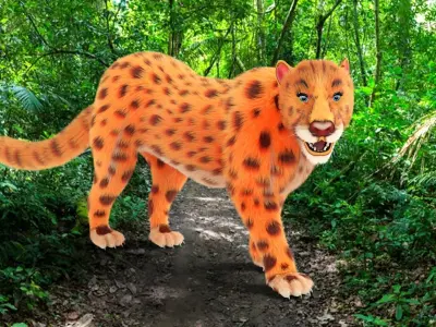 Fur Female Leopard Rigged Low-poly 3D model