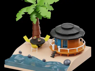 Summer 3D Illustration Low-poly 3D model