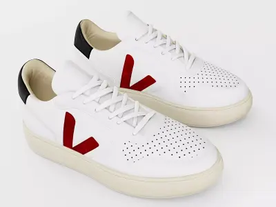 Casual Sneaker Leather Veja Style - White Black Red Low-poly 3D model