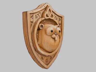 Cute Wooden Shield Fantasy Beaver  Low-poly 3D model