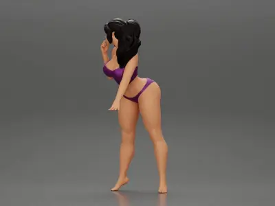 Sexy girl in bikini with long hair Leaning on the Car 3D print model