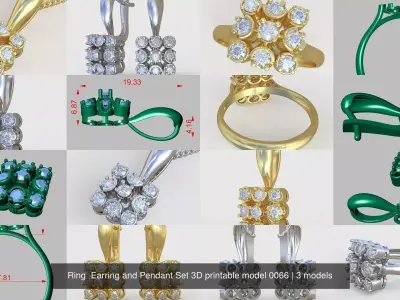 Ring  Earring and Pendant Set 3D printable model 0066 3D Model Pack
