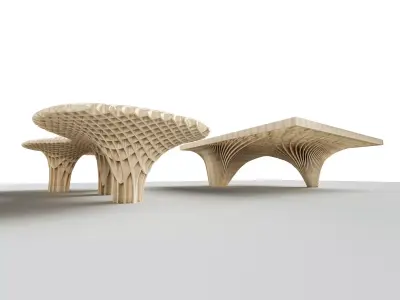 Rectangular spiral  and curve waffle pavilions 3D model