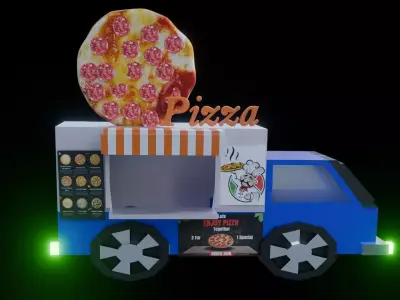 3D Low poly CARTOON lovely Pizza truck Low-poly 3D model