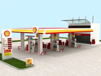 High Detail Gas Petrol Station - Shell 3D model