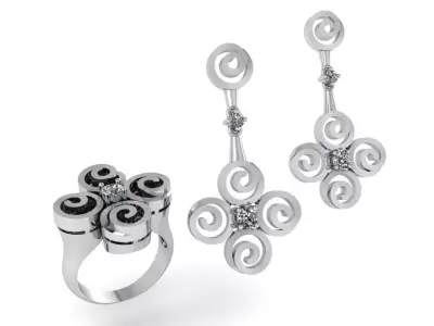 Spiral Earring Ring Set 2410 3D print model
