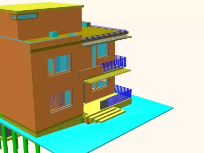 two-storey apartment house Low-poly 3D model