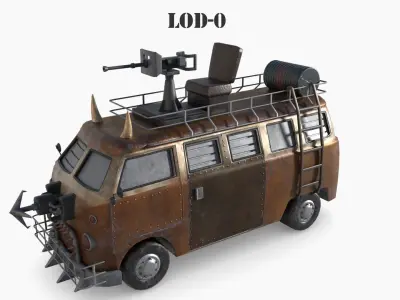 Post Apocalyptic VW Van Low-poly War Car Game Asset Low-poly 3D model