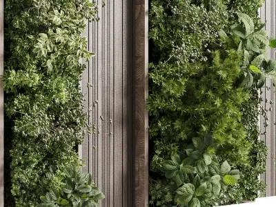 Vertical Wall Garden With Wooden frame Low-poly 3D model