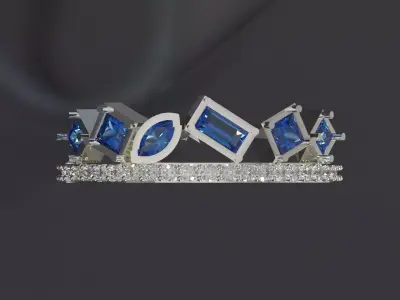 Diamond and Sapphire Crown Ring model jr00289 3D print model