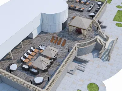 Luxury Terrace with Furniture  Low-poly 3D model