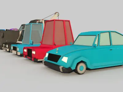 Low poly cartoon cars collection 3D model