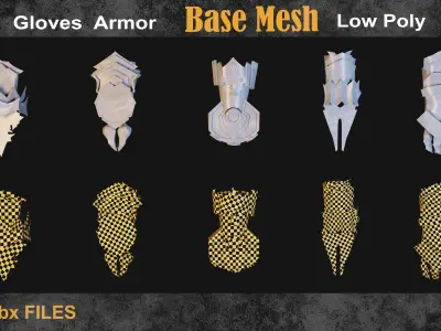 30  Gloves Armor  Base Mesh vol 9 Low-poly 3D model