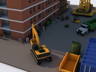 Under Construction Building Scene Low-poly 3D model