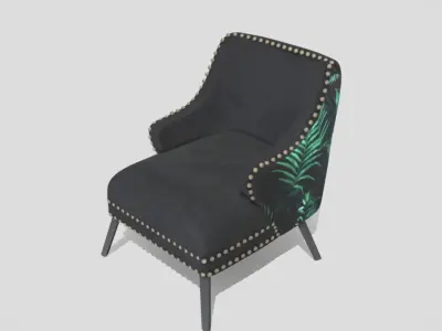 Contemporary armchair upholstered in black and stamped fabric 3D model
