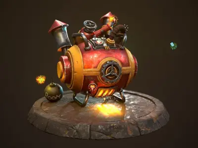 Bomb Game Ready steam engine Low-poly 3D model