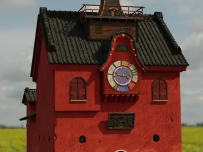 spirited away clock tower Japanese style architecture Low-poly 3D model