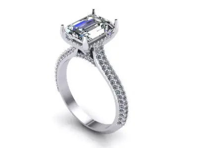 Emerald cut Diamond classic ring 1 3D print model