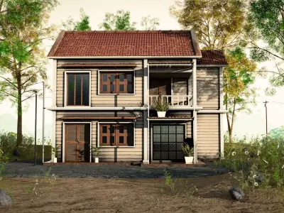 Small Wooden Cottage House Free 3D model
