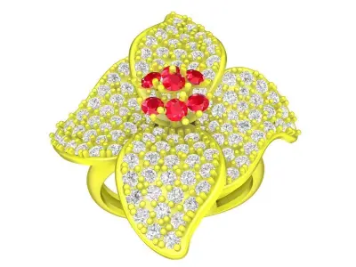Elegant Flower Cluster Diamond Ring for Women 3D Model 4425 3D print model