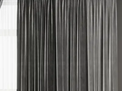 Classic Curtain with rod gray Curtains Collections 002 HBH Low-poly 3D model