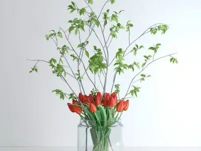 Tulips with spring branches 3D model